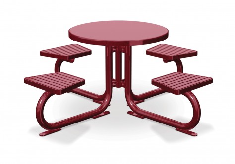 round steel table with attached seating