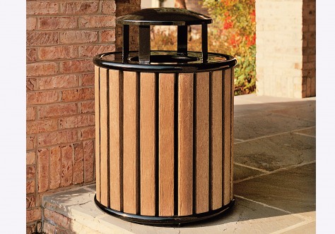 litter receptacle with recycled plastic slats