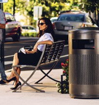steel bench and perforated litter receptacle