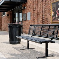recycled steel litter receptacle and steel rod bench