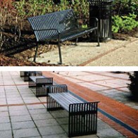 recycled steel bench and wood bench