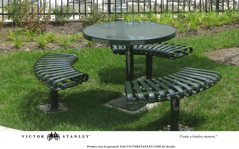 round steel table and seating